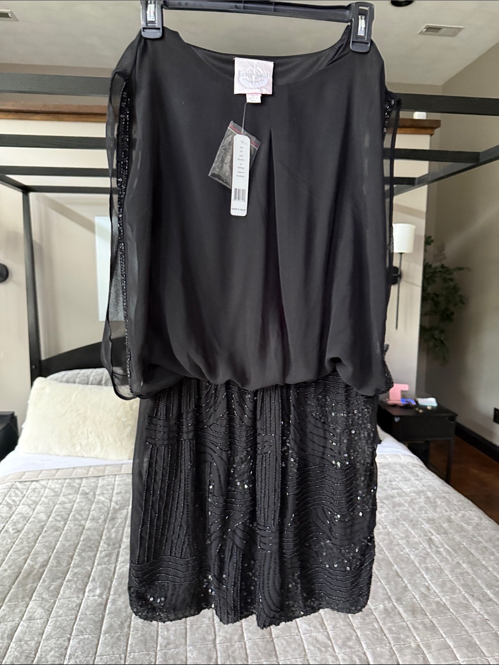 Romeo & Juliet Couture Black Beaded Overlay Dress